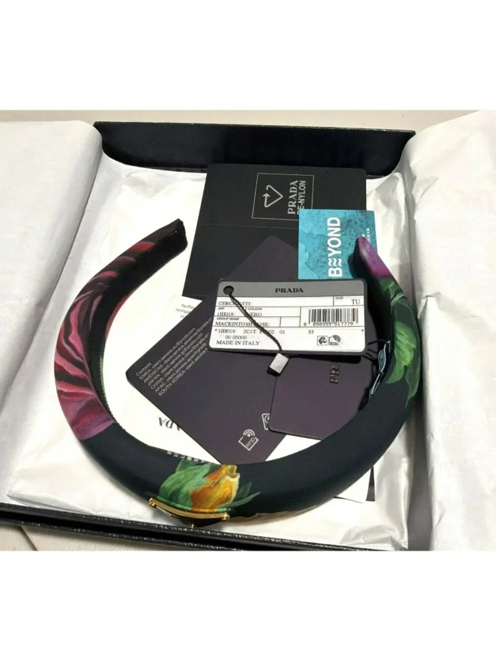 Prada $550 Floral Black Headband  New With Box
